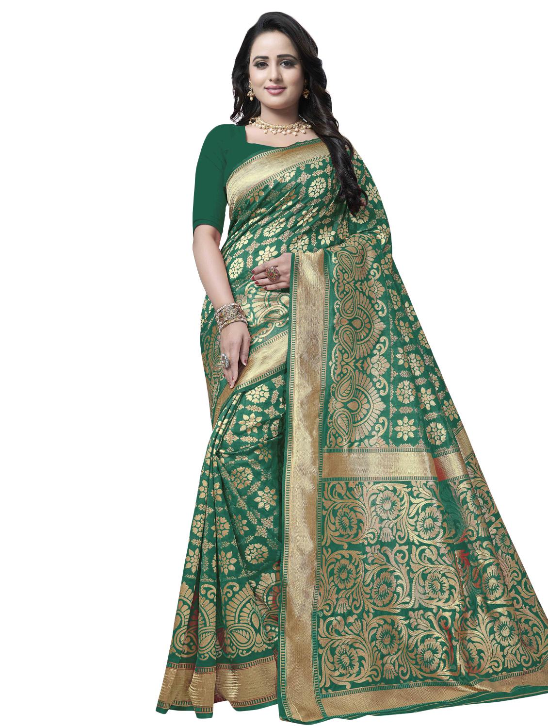 floral zari motif banarasi saree with blouse - 16287504 - Zoom Image - 1
