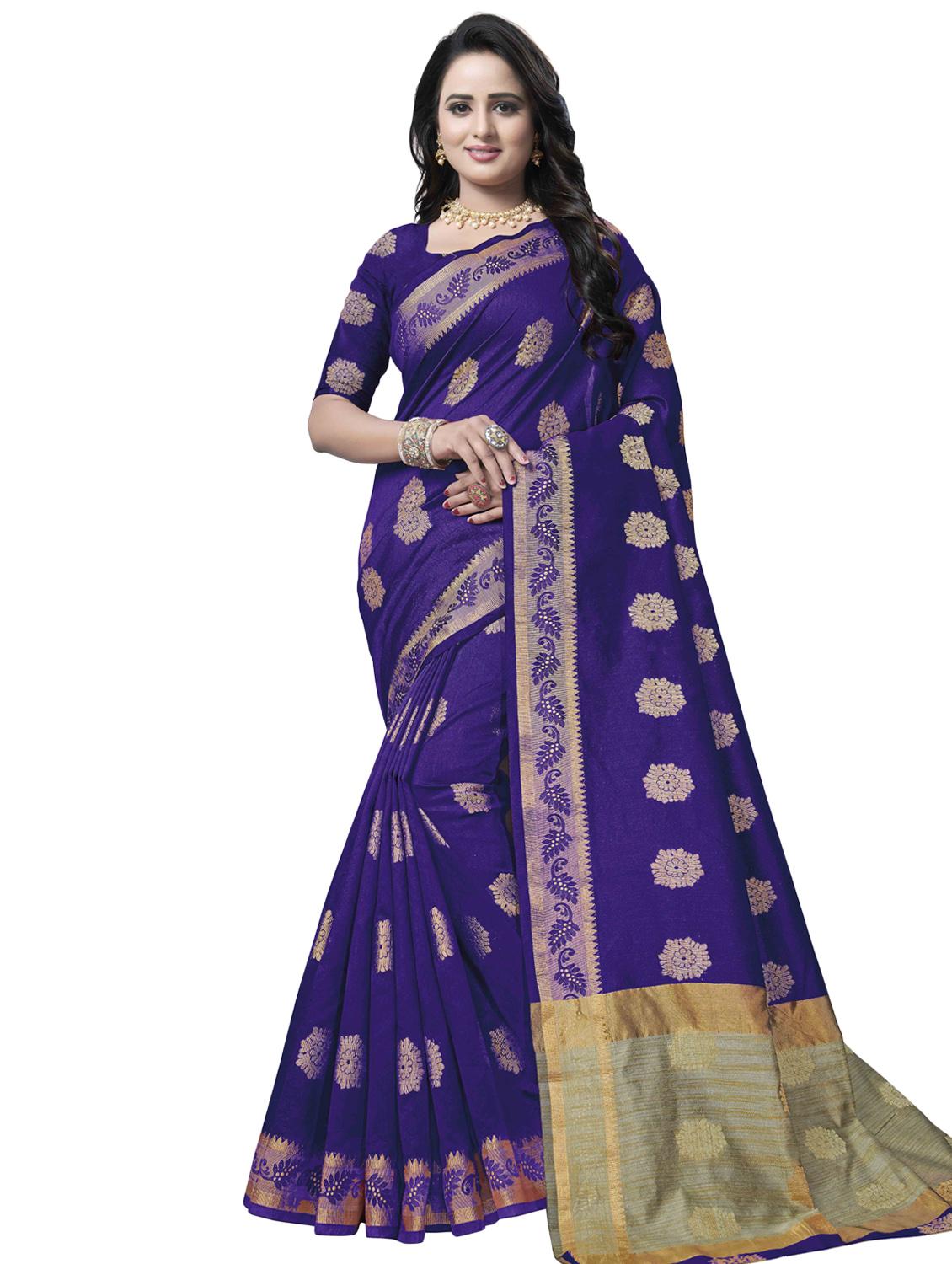 floral zari motif banarasi saree with blouse - 16287525 - Zoom Image - 1