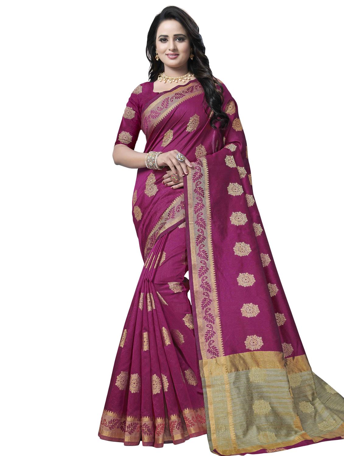 floral zari motif banarasi saree with blouse - 16287527 - Zoom Image - 1