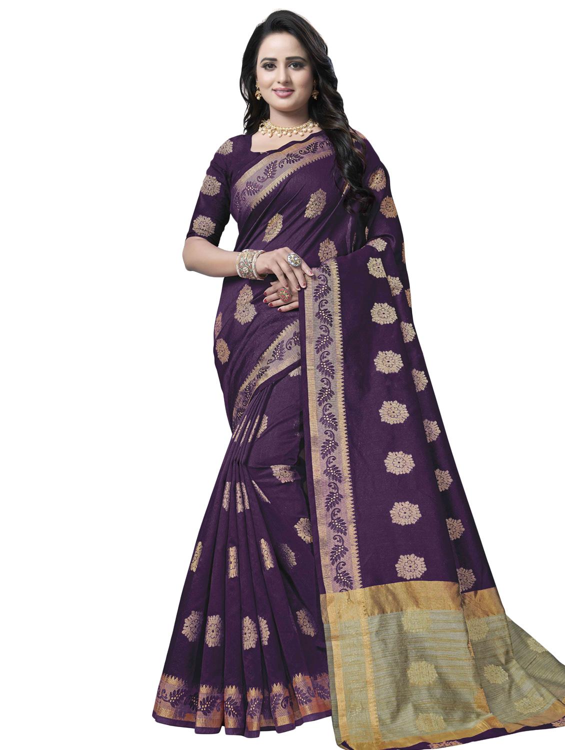 floral zari motif banarasi saree with blouse - 16287529 - Zoom Image - 1