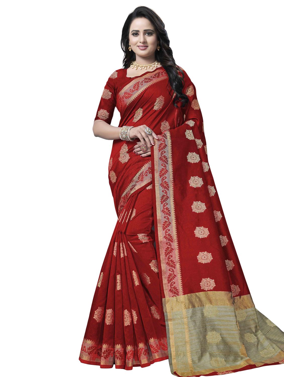 floral zari motif banarasi saree with blouse - 16287531 - Zoom Image - 1