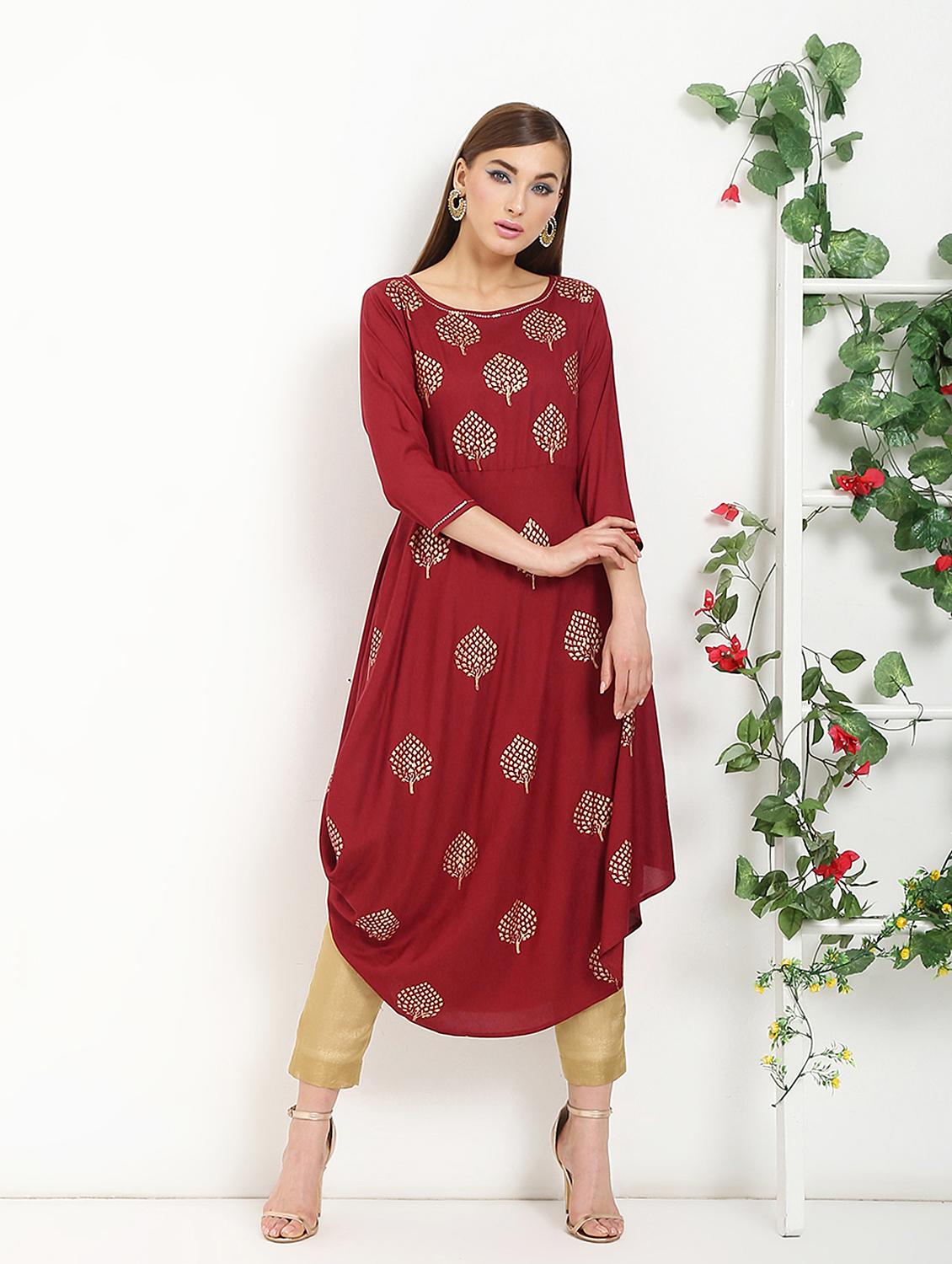 foil printed cowl kurta - 16287698 - Zoom Image - 1