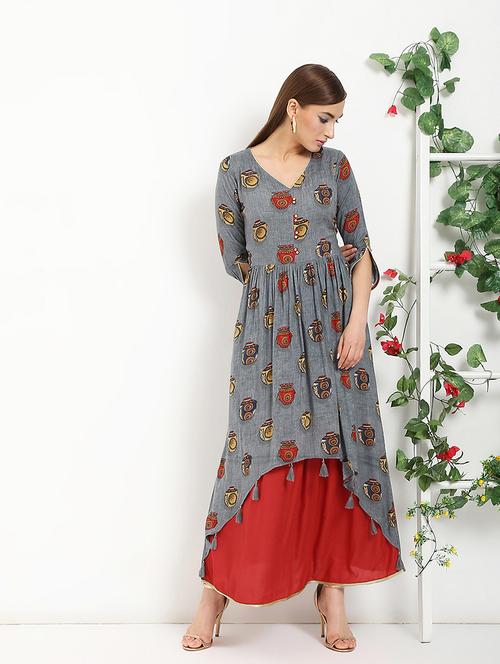 conversational printed layered kurta - 16287702 - Standard Image - 1
