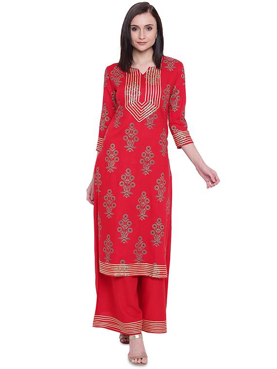 foil printed kurta with palazzo set - 16287754 - Zoom Image - 1