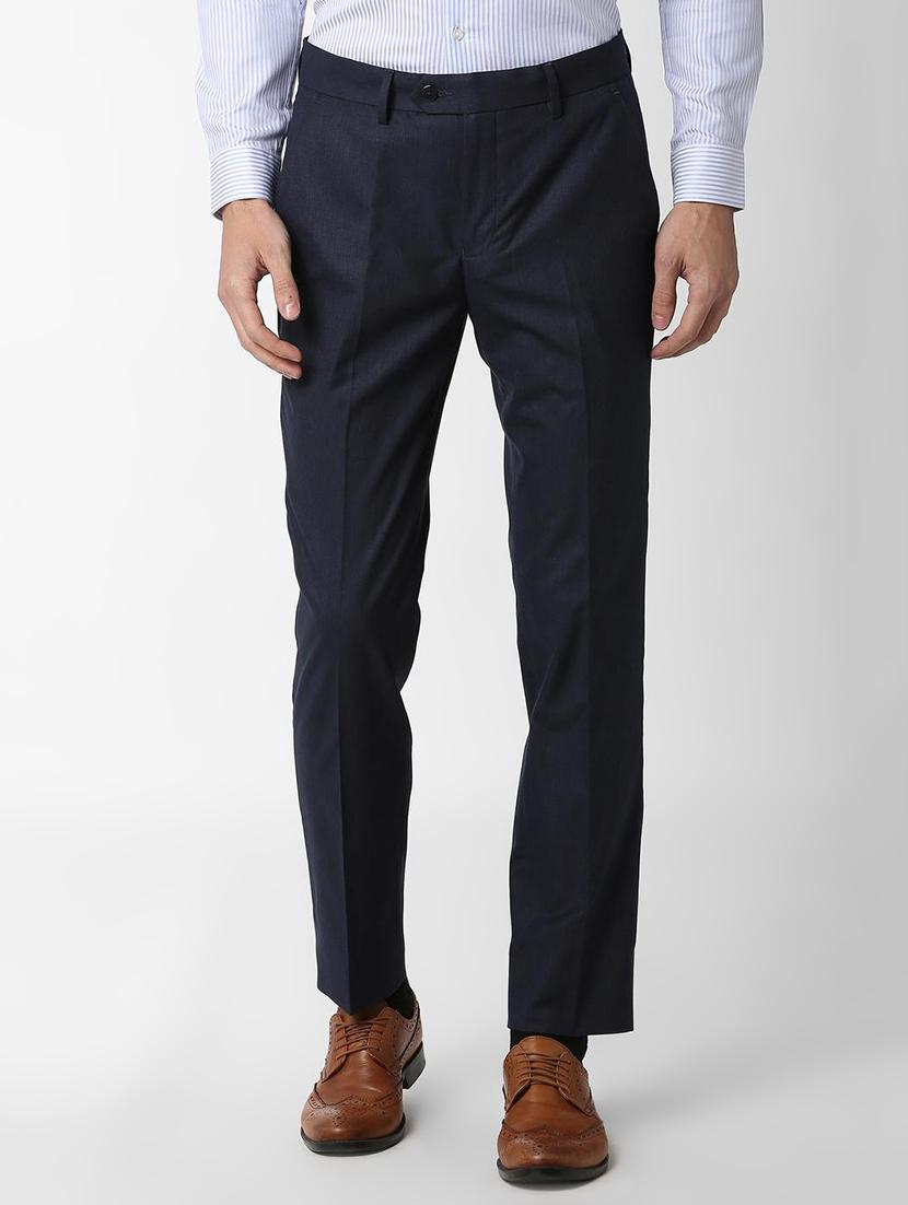navy blue solid flat front formal trouser - 16289288 - Zoom Image - 1