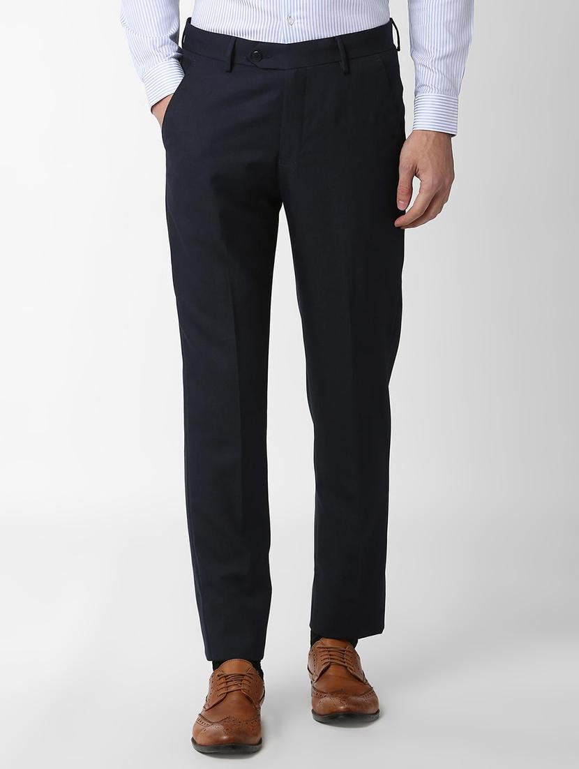 blue solid flat front formal trouser - 16289289 - Zoom Image - 1