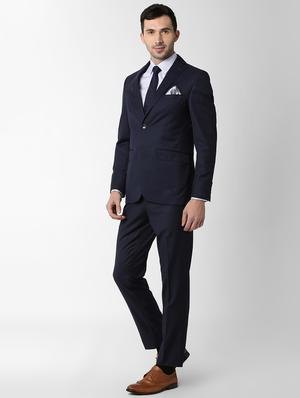 navy blue solid single breasted suit - 16289356 - Standard Image - 2
