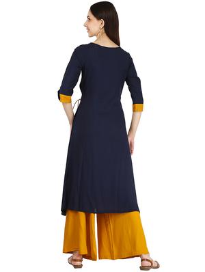 contrast solid kurta palazzo set - 16289358 - Standard Image - 3