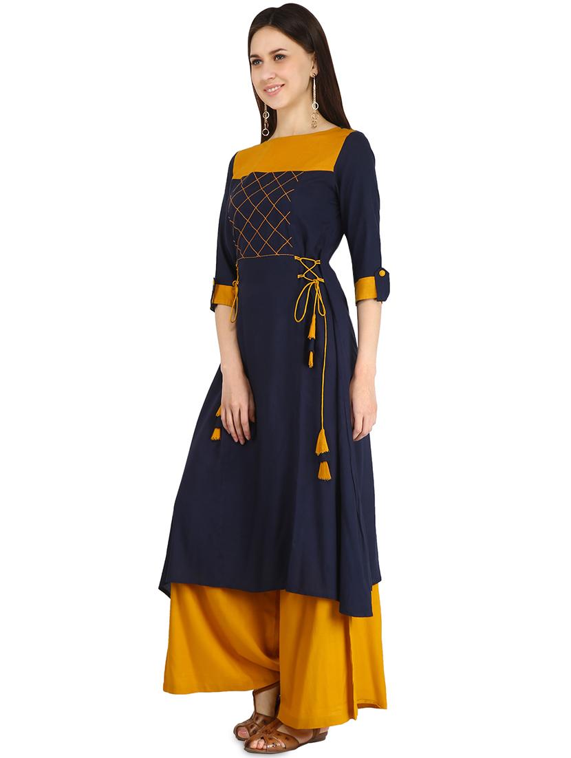 contrast solid kurta palazzo set - 16289358 - Zoom Image - 2