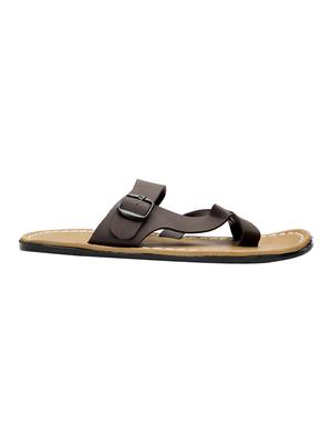 brown leatherette slip on slippers - 16289361 - Standard Image - 3
