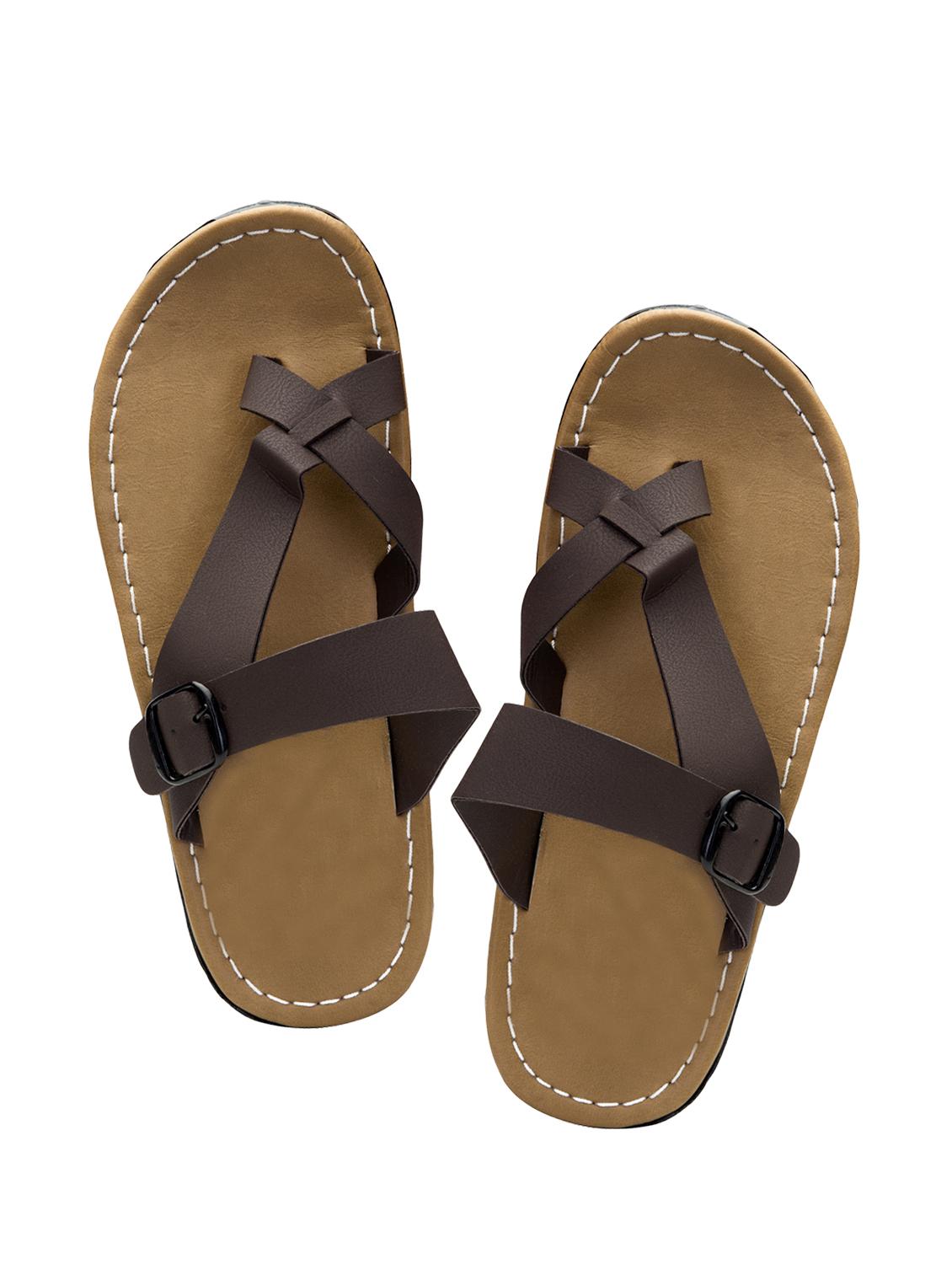 brown leatherette slip on slippers - 16289361 - Zoom Image - 1