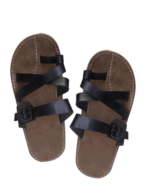 black leatherette slip on slippers - 16289363 - Standard Image - 1