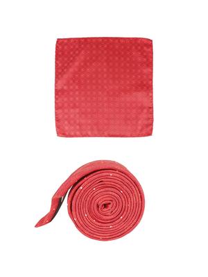 red 100% micro tie and pocket square combo - 16289431 - Standard Image - 3