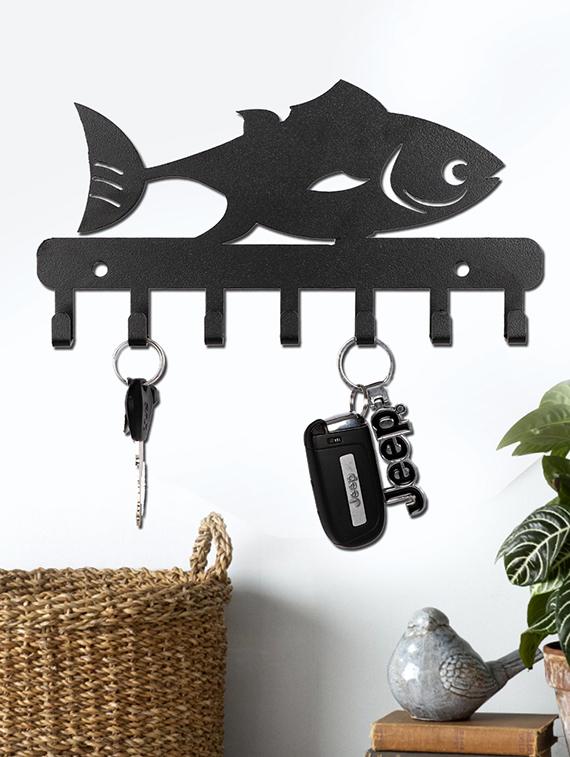 Sehaz Artworks Metel Wall Hooks for keys | 7 Hook Fish Wall Rack Holder for Kitchen Utensil | Hat Rack - 16289595 - Zoom Image - 1