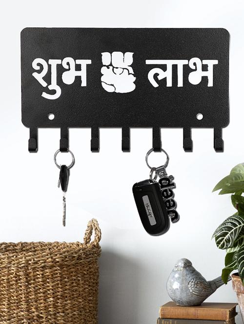 Sehaz Artworks Metel Wall Hooks for keys | 7 Hook Shubh-labh Wall Rack Holder for Kitchen Utensil | Hat Rack - 16289601 - Very Small Image - 1