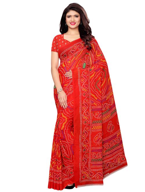 red georgette printed saree with blouse - 16291626 - Standard Image - 1