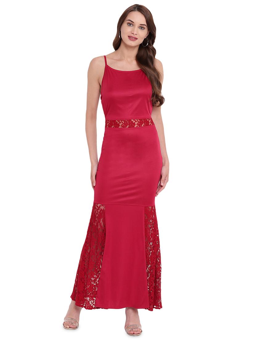lace panel tie back maxi dress - 16291643 - Zoom Image - 1