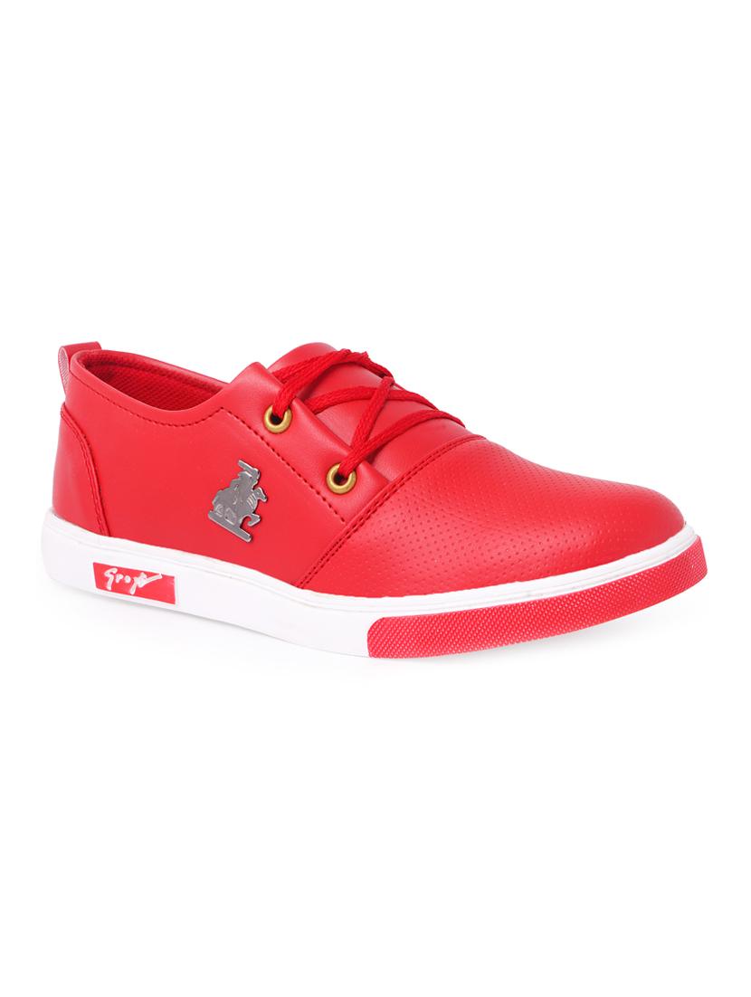 red leatherette lace up sneakers - 16292222 - Zoom Image - 1