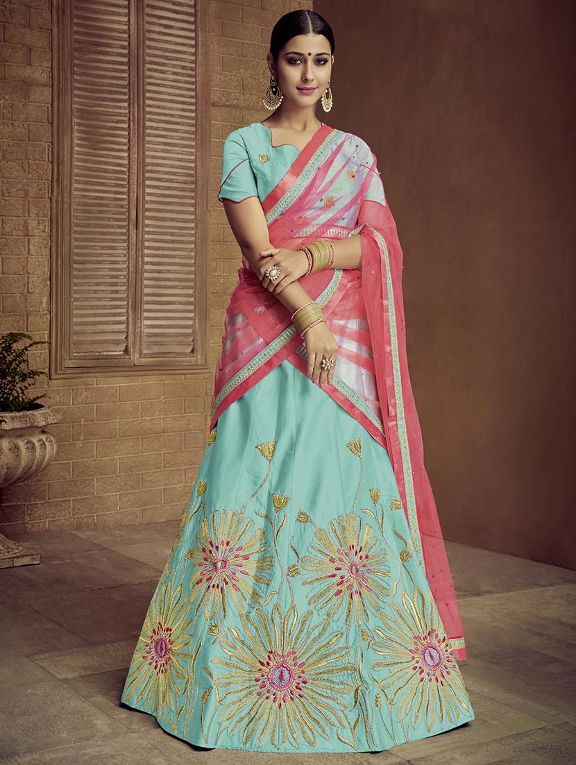 floral embroidered a-line lehenga - 16292375 - Zoom Image - 1