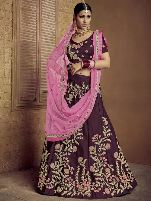 floral embroidered a-line lehenga - 16292381 - Standard Image - 1