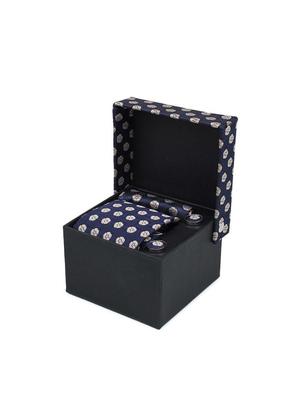 blue microfiber tie, pocket square and cuff links combo - 16293482 - Standard Image - 4