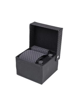 grey microfiber bow tie, pocket square and cuff links combo - 16293505 - Standard Image - 4