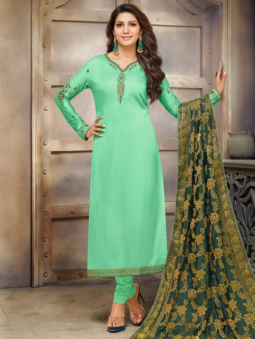 embroidered unstitched churidaar suit - 16293722 - Standard Image - 1
