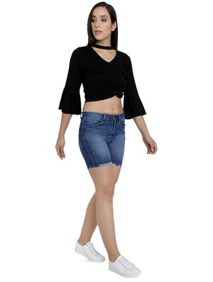 high rise denim shorts - 16293935 - Standard Image - 4
