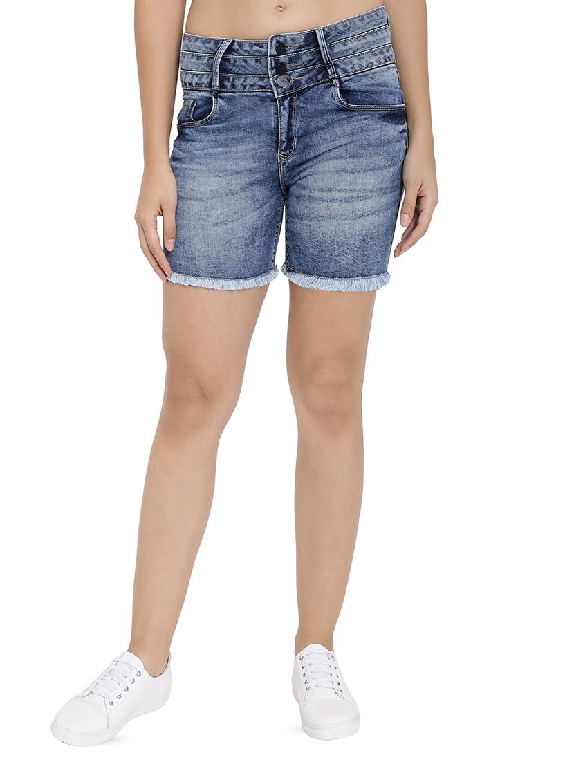 frayed hem denim shorts - 16293937 - Zoom Image - 1