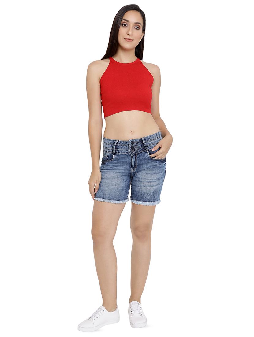 frayed hem denim shorts - 16293937 - Zoom Image - 4