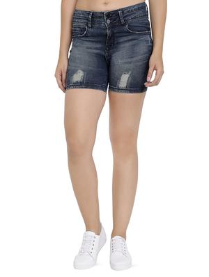 high rise distressed denim shorts - 16293945 - Standard Image - 2