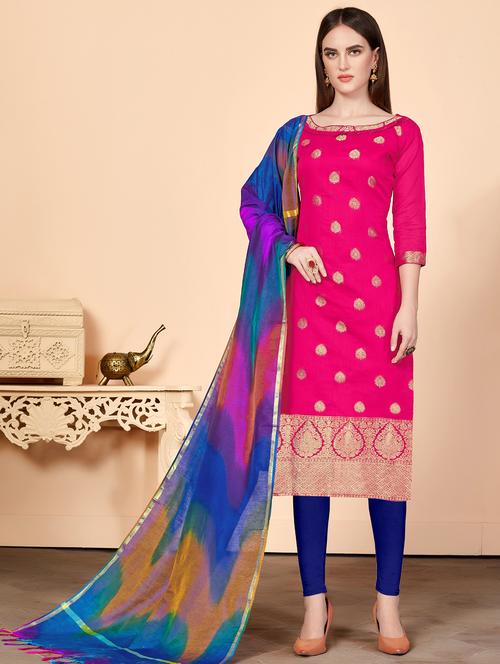 zari motifs unstitched churidaar suit - 16294257 - Standard Image - 1