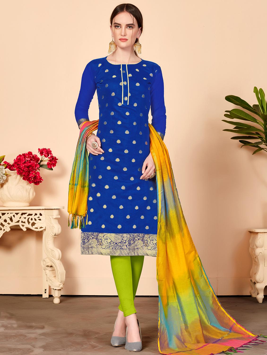 zari motifs unstitched churidaar suit - 16294261 - Zoom Image - 1