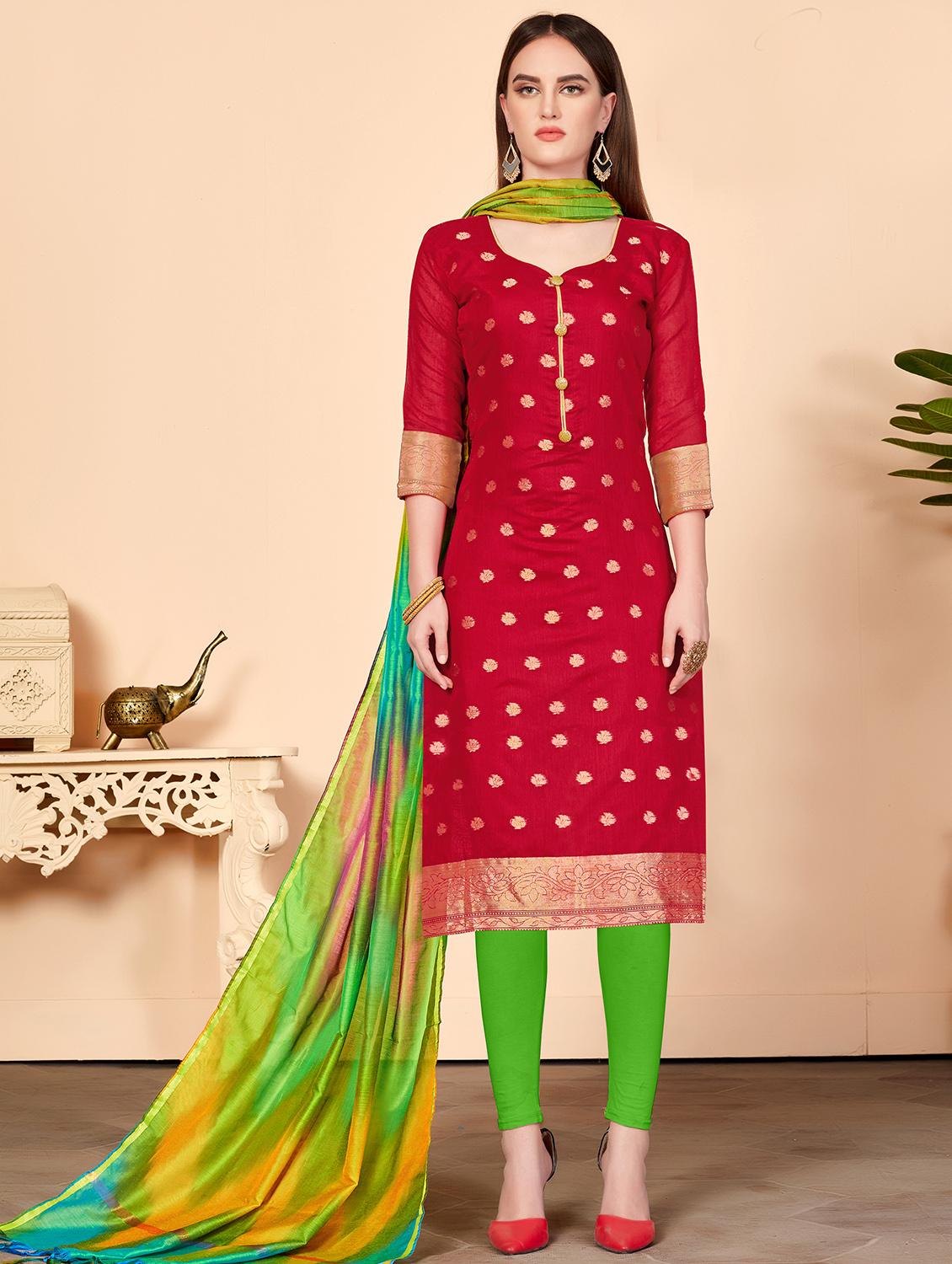 zari motifs unstitched churidaar suit - 16294265 - Zoom Image - 1