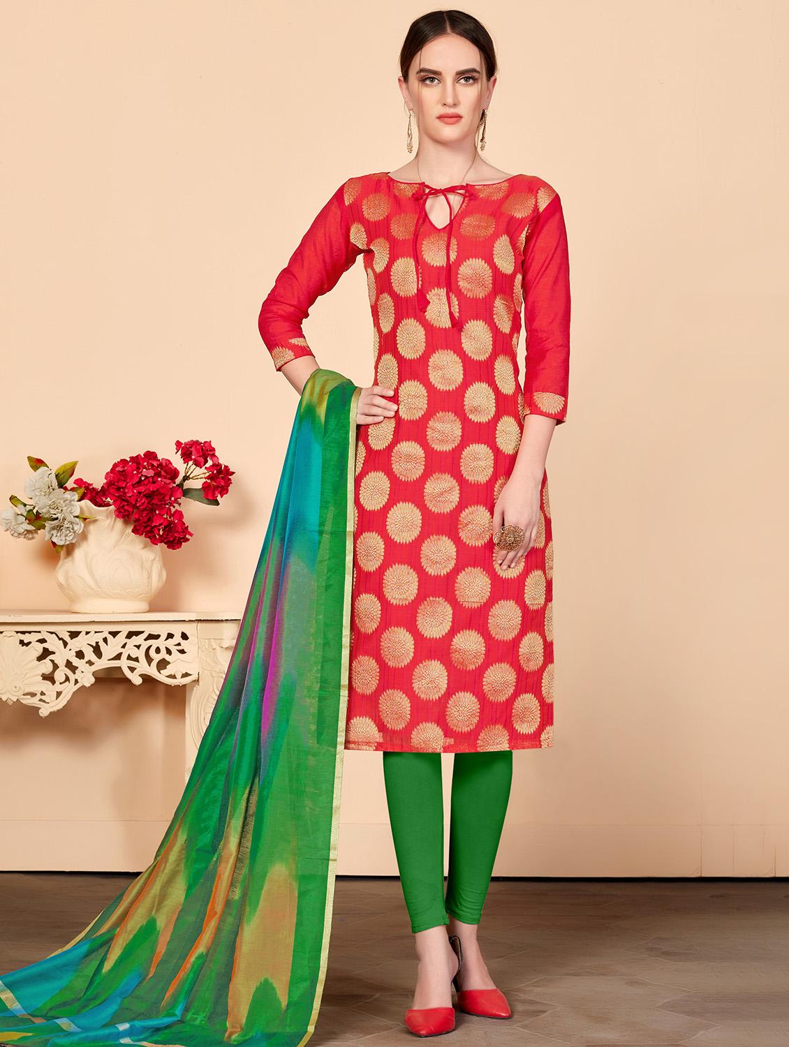 zari motifs unstitched churidaar suit - 16294934 - Zoom Image - 1