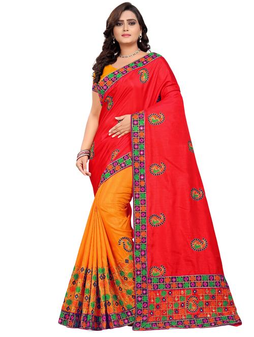 embroidered half & half saree with blouse - 16294956 - Very Small Image - 1