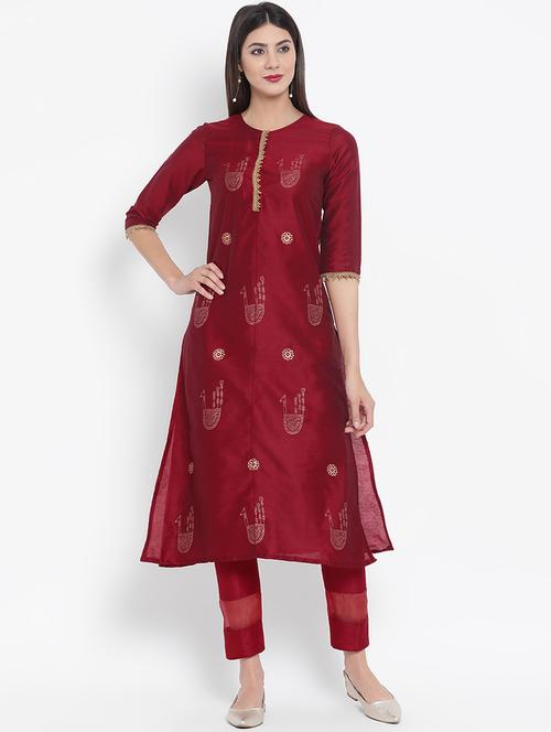 block print a-line kurta with pant set - 16295512 - Standard Image - 1