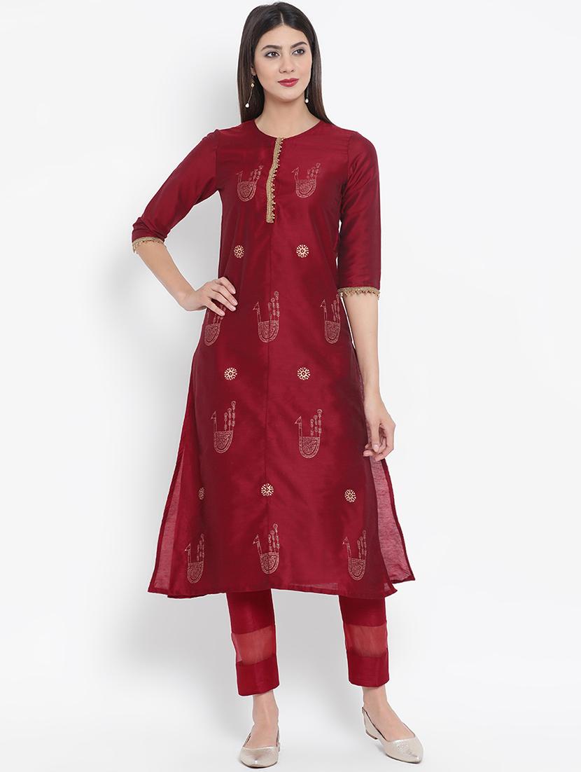 block print a-line kurta with pant set - 16295512 - Zoom Image - 1