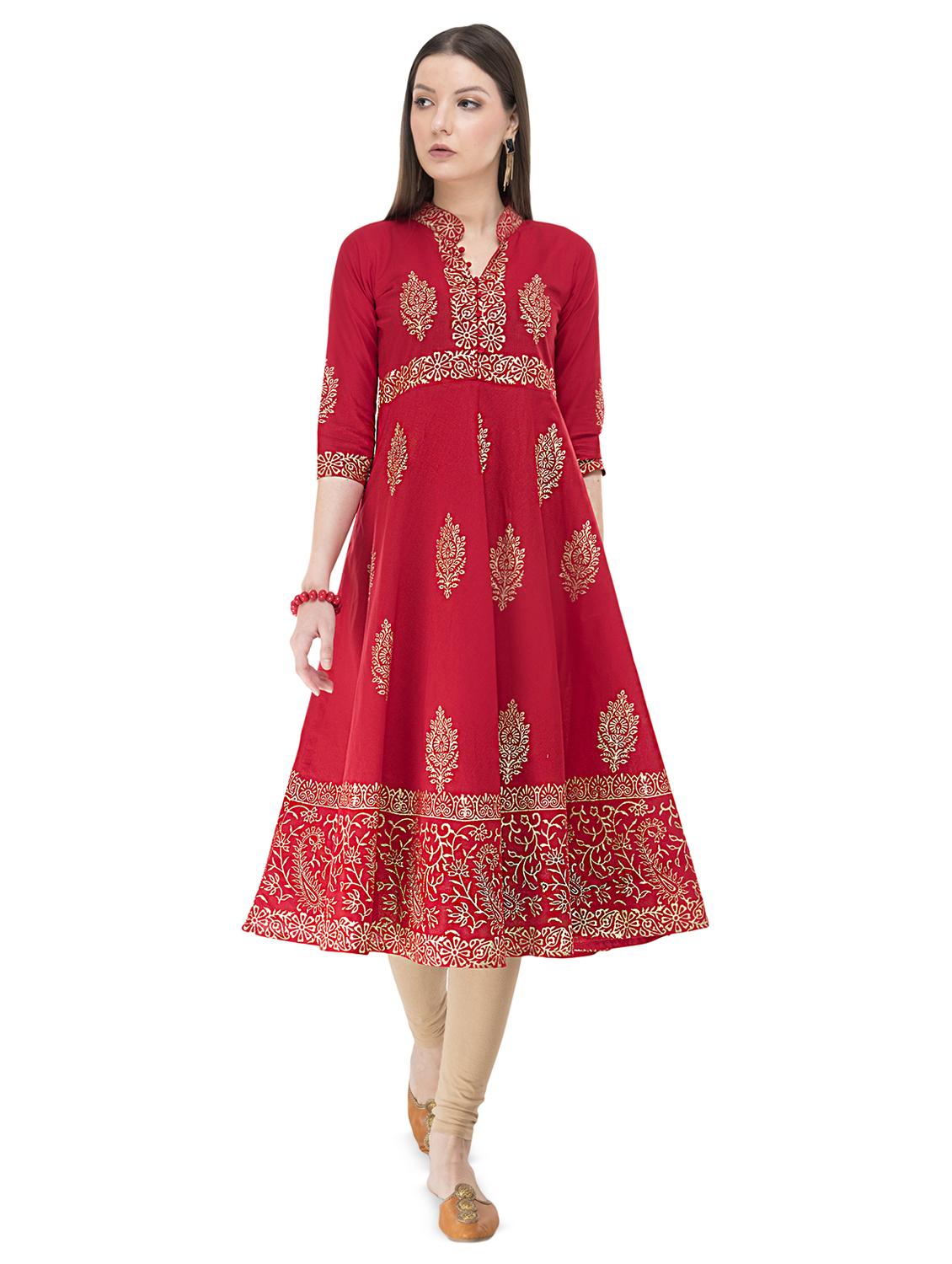Block print a-line kurta - 16296726 - Zoom Image - 1