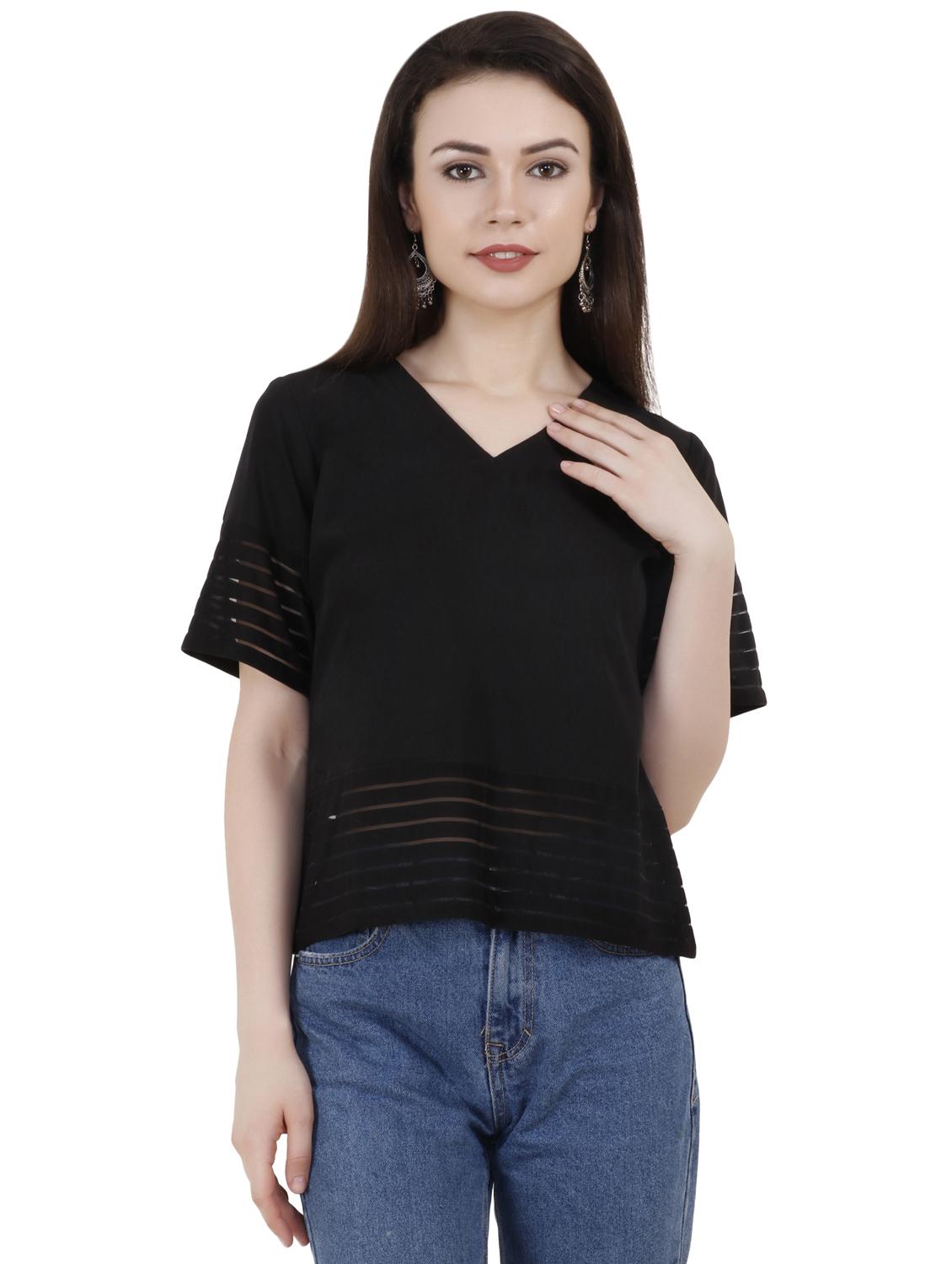 v-neck solid boxy top - 16297106 - Zoom Image - 1