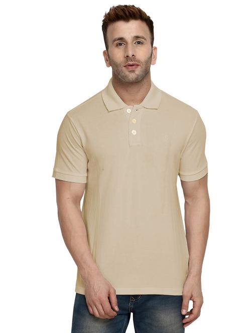 beige solid polo tshirt - 16297402 - Standard Image - 1