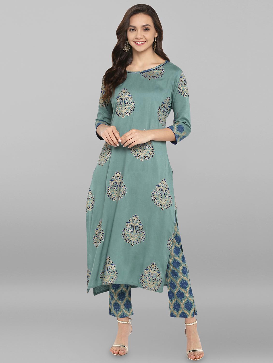 foil printed kurta pant set - 16297941 - Zoom Image - 1