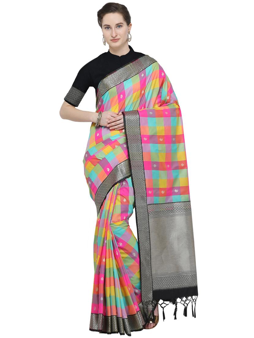 checkered kanjivaram saree with blouse - 16297955 - Zoom Image - 1