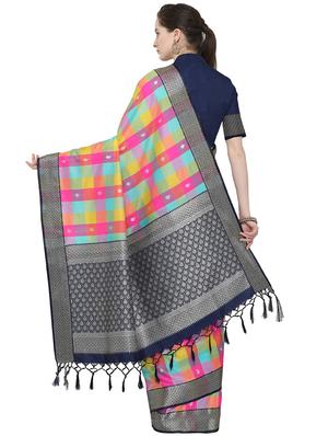 checkered kanjivaram saree with blouse - 16297956 - Standard Image - 2