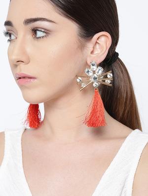 orange metal drop earring - 16298008 - Standard Image - 2