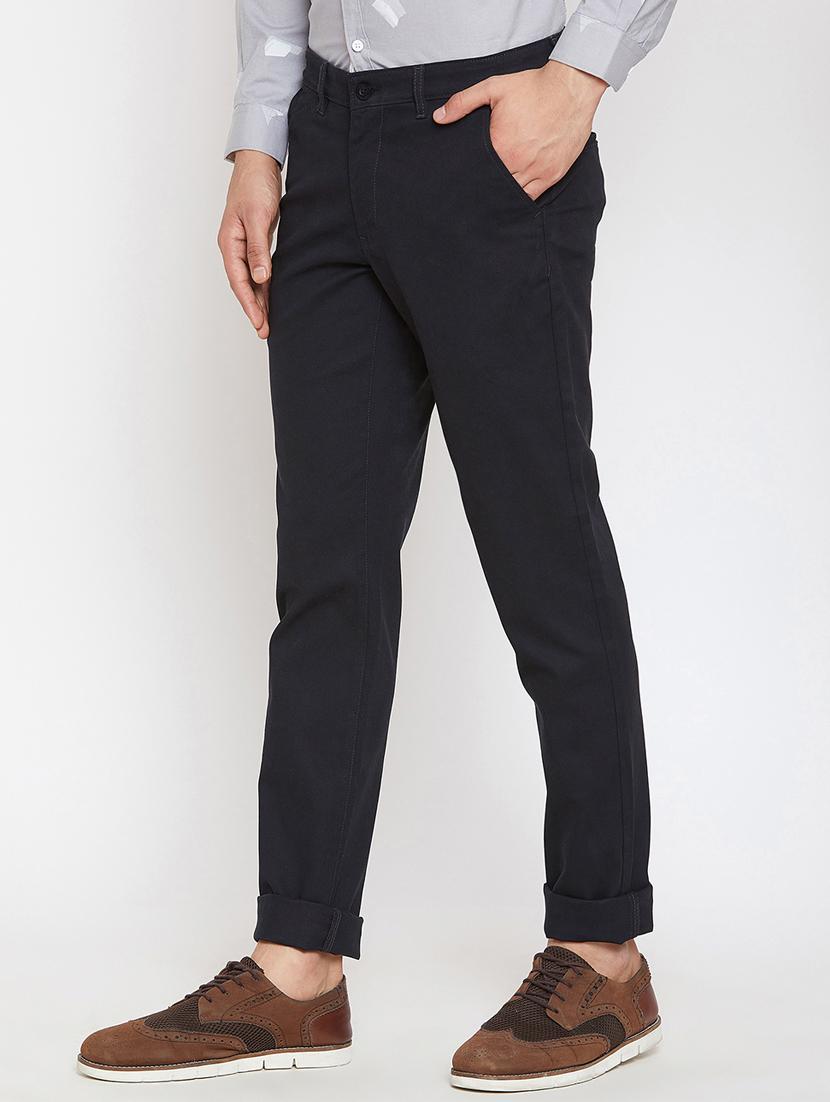 navy blue solid chinos - 16298298 - Zoom Image - 2