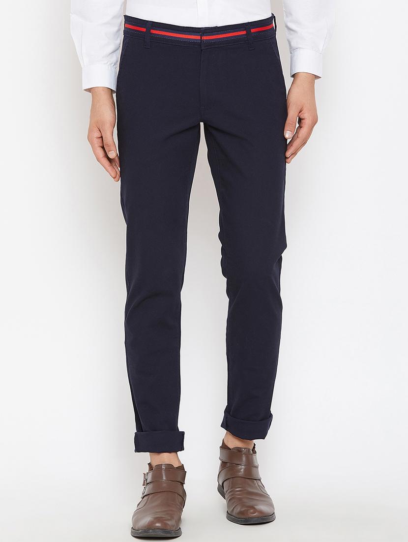 navy blue solid chinos - 16298301 - Zoom Image - 1
