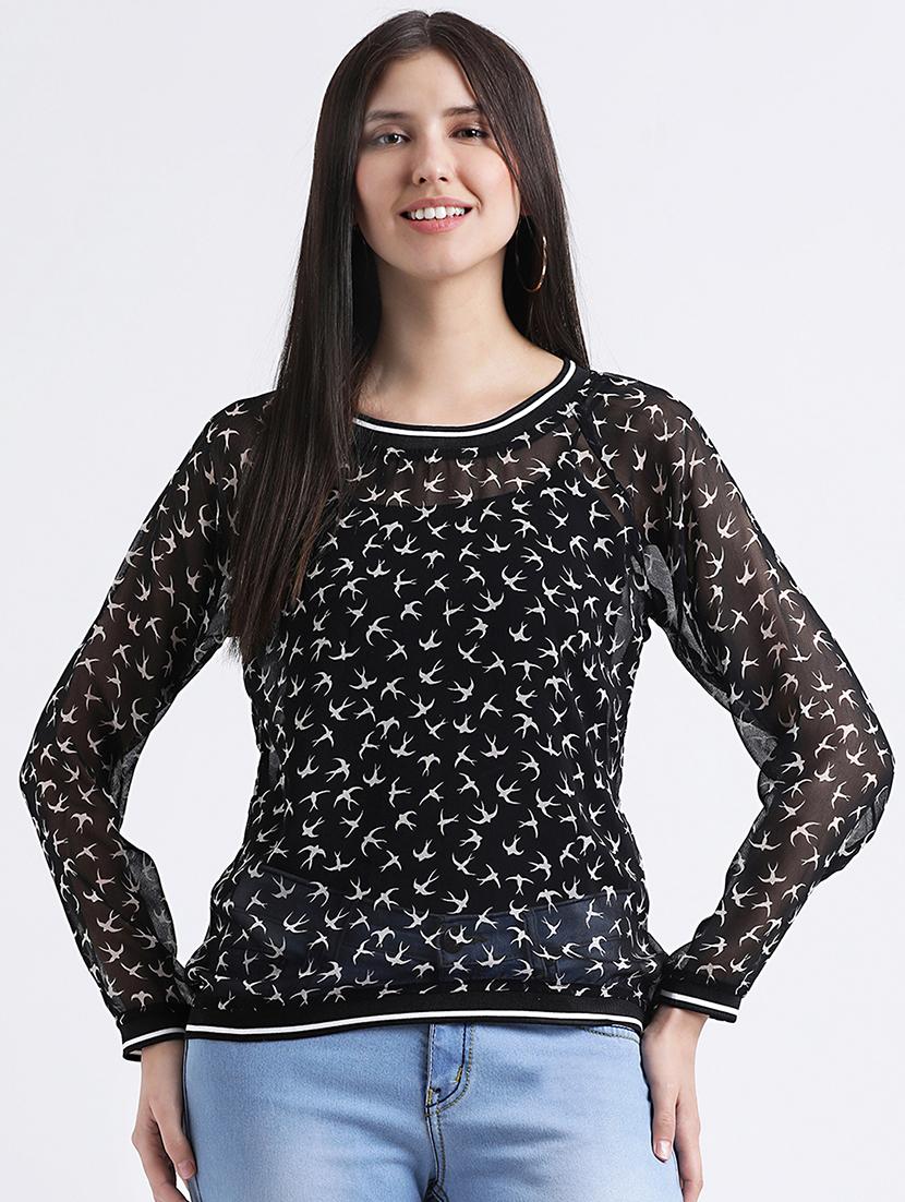 bird print sheer top - 16298809 - Zoom Image - 1