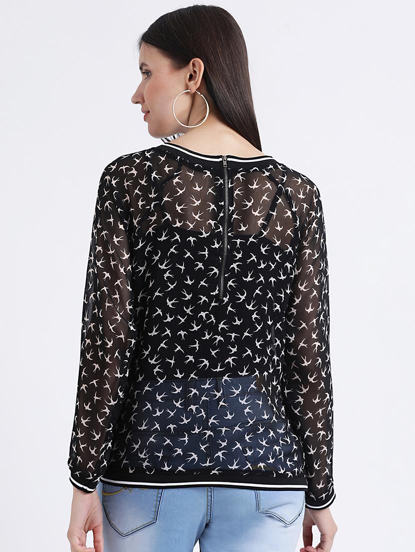 bird print sheer top - 16298809 - Zoom Image - 3