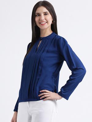 keyhole neck blind tucked top - 16298816 - Standard Image - 2